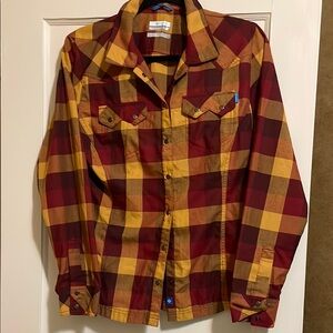 Plaid Button-Up Shirt in Red and Yellow
